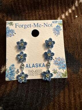 Alaska Bamboo Trading Company Forget-Me-Not Crystal Flower Dangle Earrings